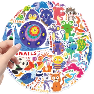 Colorful waterproof cartoon animal stickers for laptops and DIY decoration featuring 50 designs