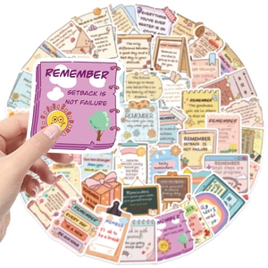 50pcs motivational cartoon stickers in macaron colors for laptop and phone case decoration