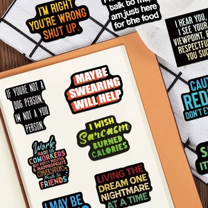 55 pieces of creative black sarcastic quote stickers for water bottles and notebooks