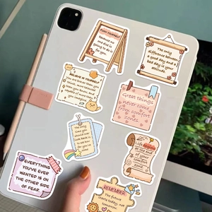Set of 50 waterproof cartoon motivational stickers with pastel quotes for DIY decor