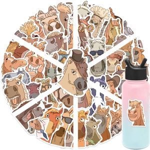 Waterproof cartoon horse stickers shown on a gradient water bottle for outdoor use