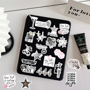 50 pieces of Y2K silver Lucky Girl graffiti stickers on a laptop case for DIY decoration