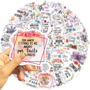 50 pieces of Spanish inspirational stickers with floral designs for laptop and luggage