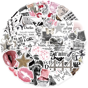 Collage of aesthetic silver lucky girl stickers with disco ball and butterfly motifs