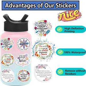 50 pieces of waterproof Spanish Bible verse stickers for water bottles and laptops