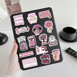 50pcs pink money-themed cartoon stickers for decorating laptops and luggage