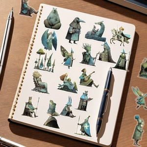 Forest magic theme PET stickers set with fantasy knights and mystical creatures for DIY decor