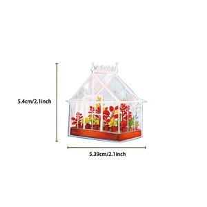 Detail view of a waterproof cartoon greenhouse plant sticker with precise size measurements