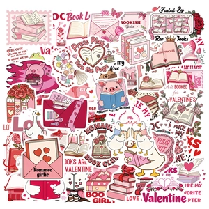 Bookish Valentine's Day Stickers Pack Pink Reading Theme Waterproof PVC Decals For Scrapbook Journal Laptop DIY Decoration