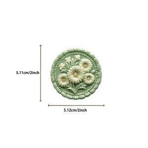 Detailed macro view showing the 2-inch diameter of floral embossed PET waterproof stickers