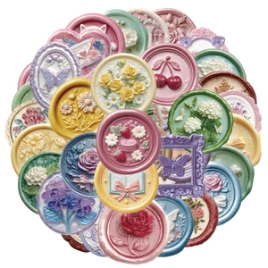 50 pieces of floral embossed PET waterproof stickers with 3D relief effects for DIY journals