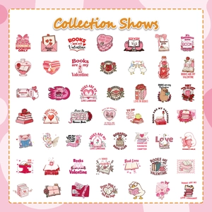Detailed collection of 50 pink Bookish and Valentine themed stickers for scrapbooking