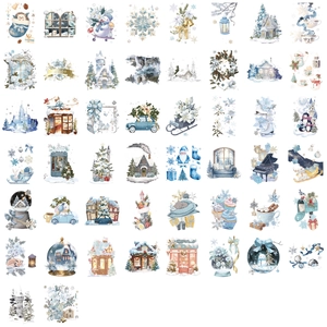 50pcs waterproof winter watercolor stickers featuring snowman and penguins for scrapbooking