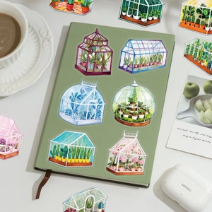 50 pieces greenhouse plant PET stickers with watercolor floral designs for DIY decor