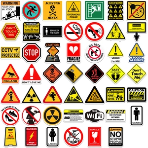 Pack of 50 waterproof vinyl warning sign stickers for luggage and car decoration