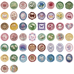 50 pieces of transparent cartoon 3D relief wax seal stickers for diary and laptop decor