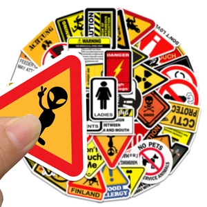 Set of 50 waterproof PVC warning sign graffiti stickers for luggage and car decoration