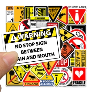 50-pack waterproof vinyl warning stickers for luggage and laptop with safety sign graphics