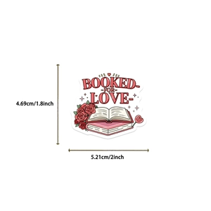 Detailed size view of Booked For Love sticker with pink book and red roses illustration