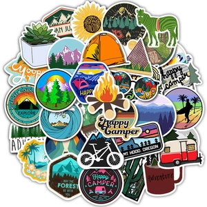 50pcs waterproof outdoor camping stickers for luggage and skateboards showing nature scenes