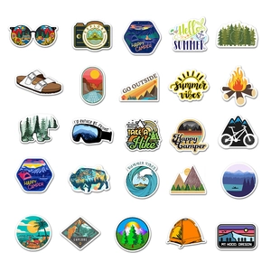 50 pack waterproof outdoor camping stickers with mountain and forest vector designs