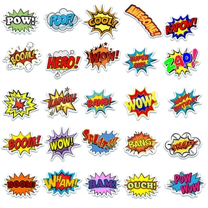 50-pack waterproof graffiti stickers featuring pop art comic explosive words for luggage