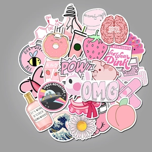 50pcs cute pink aesthetic stickers for suitcases, laptops and water bottles decoration