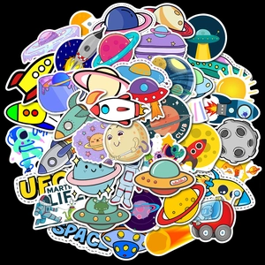 50 pieces of colorful cartoon space stickers featuring astronauts, rockets and planets