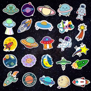 50pcs waterproof space stickers with astronauts, rockets, and UFOs for luggage and laptops
