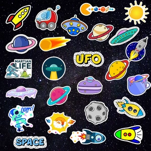 50 pieces of waterproof space theme stickers featuring astronauts and rockets for luggage