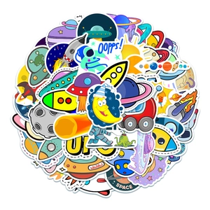 Detailed collection of 50 waterproof space-themed stickers featuring astronauts and rockets