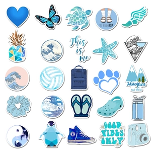Assorted blue ocean aesthetic waterproof stickers for laptop and travel luggage