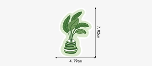 Detailed size view of a waterproof cactus plant sticker measuring 7.02cm by 4.79cm