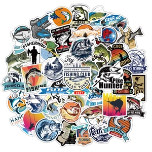 Fishing Theme Waterproof PVC Matte Stickers For Luggage Laptop Skateboard Water Bottle Cartoon Fish Fisherman Graffiti Decals