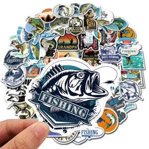 50 waterproof fishing graffiti stickers for skateboards and luggage featuring retro bass designs