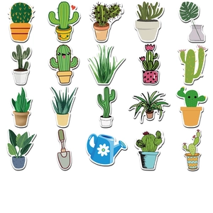Set of 45 waterproof cactus and succulent stickers for luggage, laptops and water bottles