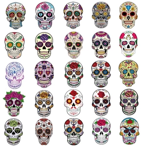 Pack of 50 colorful Mexican Day of the Dead skull stickers for luggage and car decor