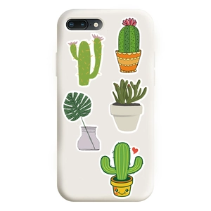 Waterproof cactus stickers on a white minimalist phone case with various cute plant designs