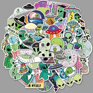 50Pcs Alien UFO Stickers Waterproof PVC Vinyl Decals For Laptop Luggage Car Helmet Skateboard Cartoon Graffiti Stickers