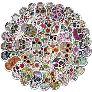 Vibrant Mexican sugar skull graffiti stickers set for laptops and luggage decoration