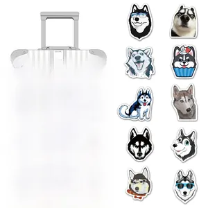 Nahaufnahme wasserfester Husky-Hundeaufkleber für Gepäck und Laptops in verschiedenen Posen