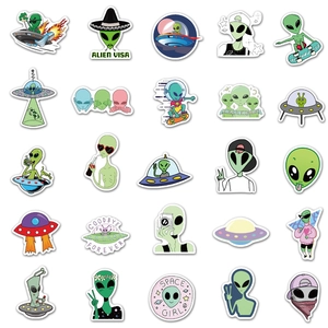 50pcs mixed green cartoon alien and UFO stickers for laptops and luggage decoration