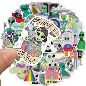 50pcs colorful alien and UFO vinyl stickers for laptop and luggage decoration