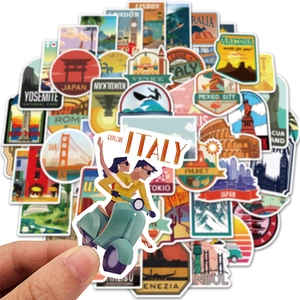 50pcs world travel landmark stickers for luggage with waterproof PVC city graffiti designs