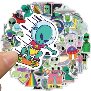 Set of 50 waterproof alien stickers for laptops, skateboards, and luggage vinyl decals