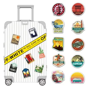 50 World Travel landmark stickers for luggage and laptops with waterproof PVC finish