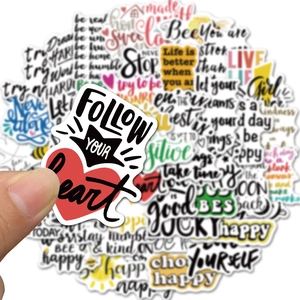 50pcs waterproof motivational stickers with English quotes and colorful illustrations