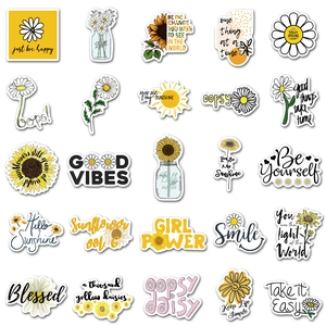 50pcs waterproof sunflower and daisy stickers with motivational quotes for luggage and water bottles