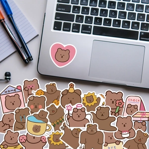 Korean Style Cartoon Bear Waterproof Stickers Matte PVC Doodle Decorative Decals For Laptop Suitcase Notebook Helmet DIY Decor