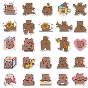 50 piece set of Korean ins style cartoon brown bear waterproof stickers for DIY luggage
